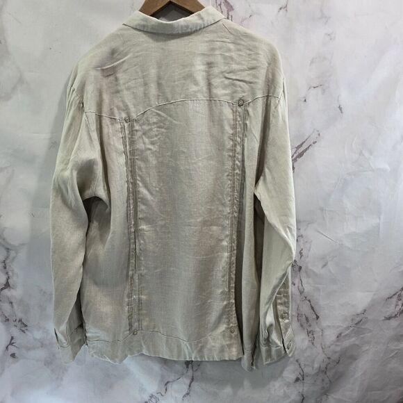 Cubavera Shirt Mens Large Linen Button Beige Vtg Safari Utility Cargo Indiana - Picture 5 of 11